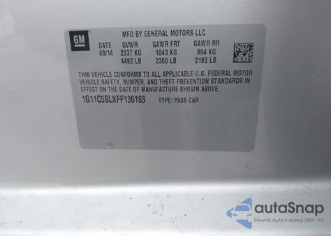 2015 Chevrolet Malibu 1Lt z USA, uszkodzony, nr VIN 1G11C5SLXFF136103